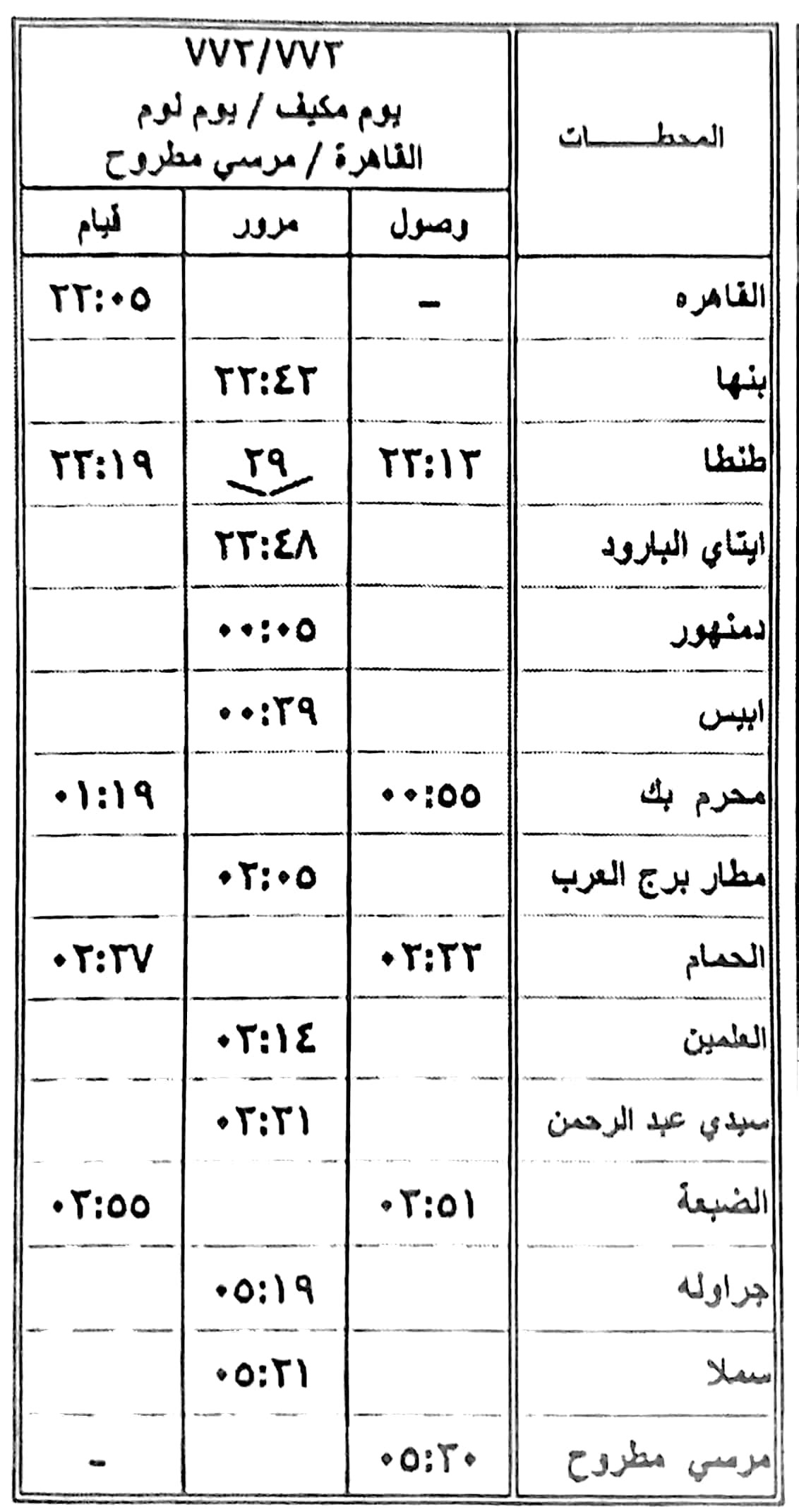 مواعيد القطارات