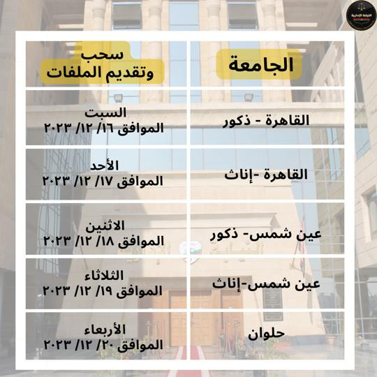 مواعيد سحب وتقديم الملفات لخريجي 2023