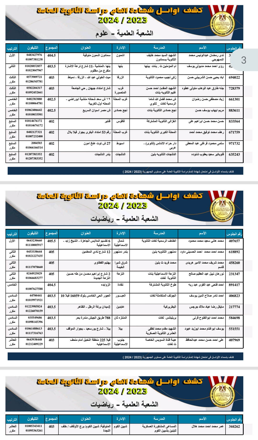 الثانوية العامة الاوائل