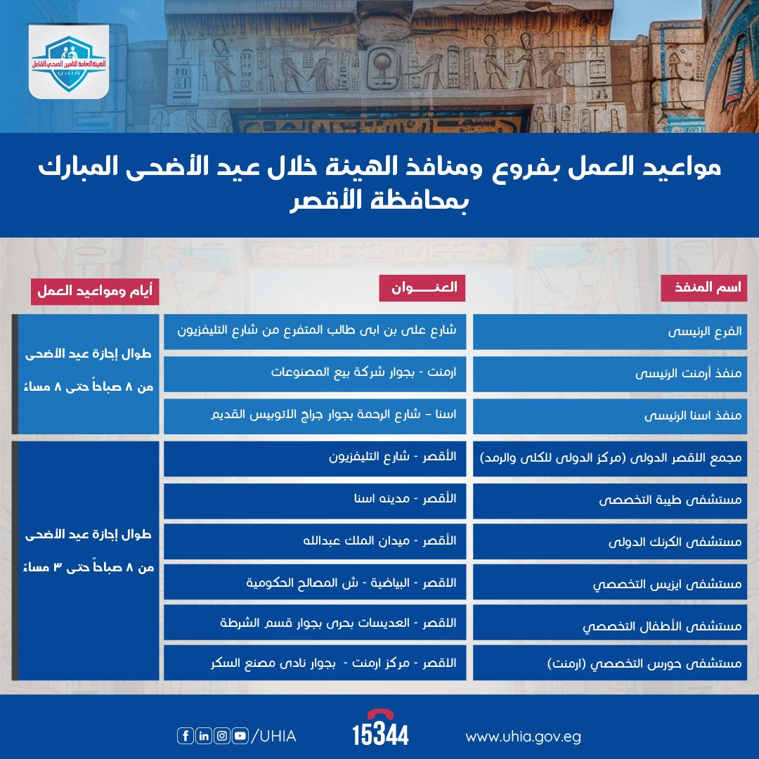 مواعيد التامين الصحي في العيد