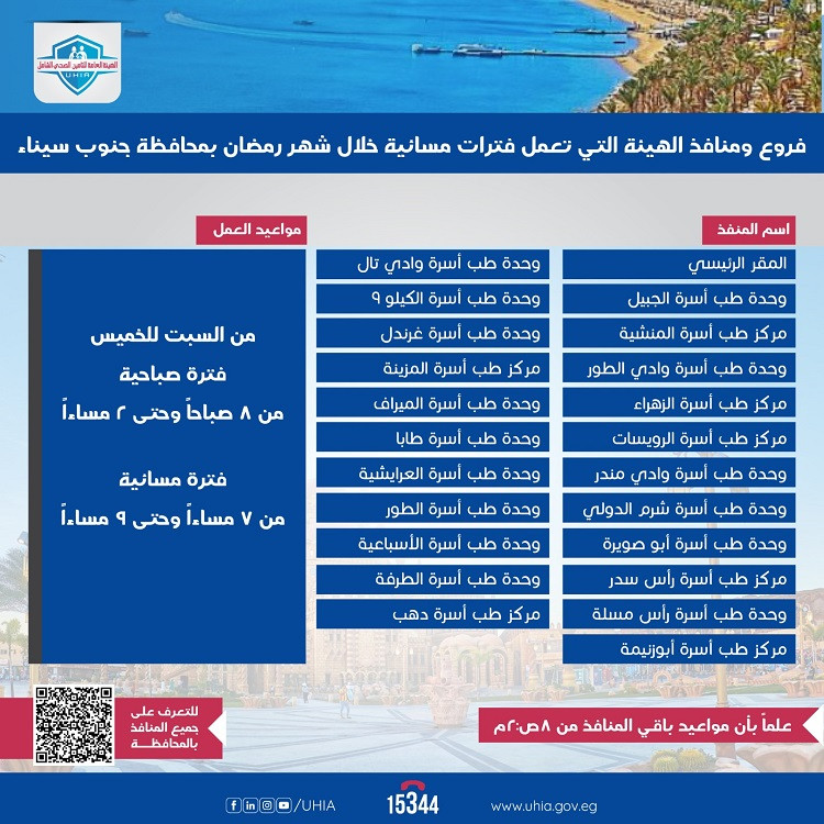 مواعيد عمل الهيئة العامة للتأمين الصحي