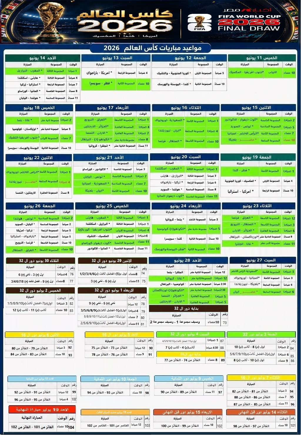 واعيد مباريات كأس العالم 2026