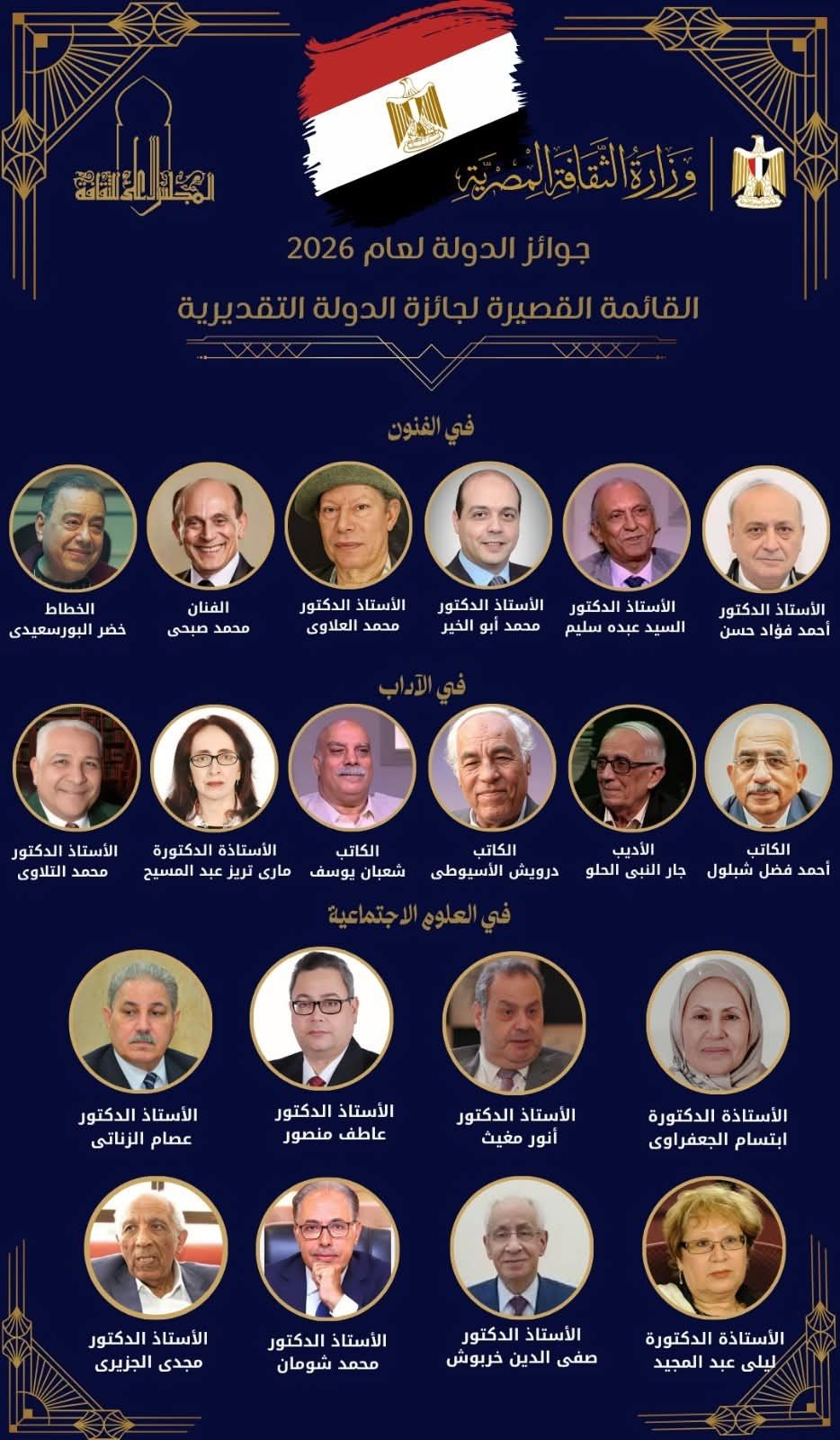 وزيرة الثقافة تصدق على القوائم القصيرة لجوائز الدولة لعام 2026